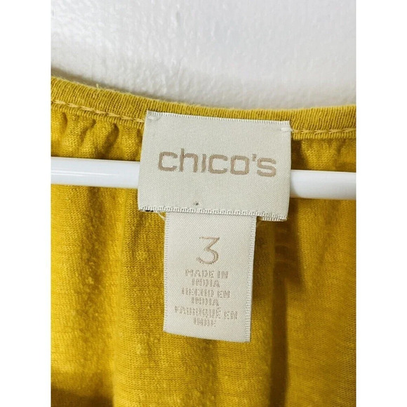 Chicos Womens Shirt Sz 3 Bell Sleeve Yellow Linen Rayon Blend Pleated Neckline - Picture 5 of 10